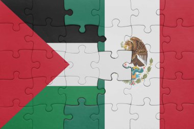Meksika 'nın renkli ulusal bayrağı ve Filistin bayrağının bulmacası. konsept