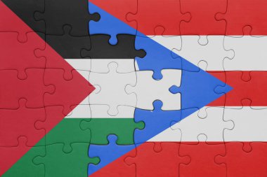 Porto Riko 'nun renkli ulusal bayrağı ve Filistin bayrağının bulmacası. konsept