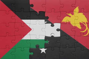 Papua Yeni Gine 'nin renkli ulusal bayrağı ve Filistin bayrağının bulmacası. konsept
