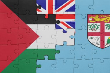 Fiji 'nin renkli ulusal bayrağı ve Filistin bayrağının bulmacası. konsept