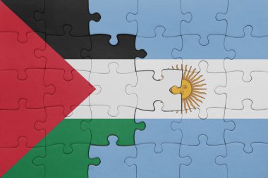 Arjantin 'in renkli ulusal bayrağı ve Filistin bayrağının bulmacası. konsept