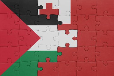 Tonga 'nın renkli ulusal bayrağı ve Filistin bayrağı ile bulmaca. konsept