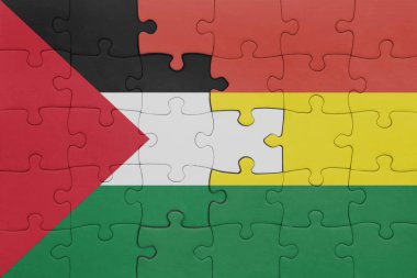 Bolivya 'nın renkli ulusal bayrağı ve Filistin bayrağının bulmacası. konsept