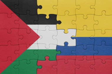 Kolombiya 'nın renkli ulusal bayrağı ve Filistin bayrağıyla ilgili bulmacalar. konsept