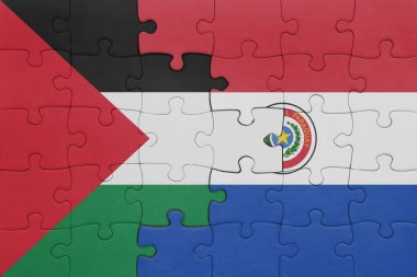 Paraguay 'ın renkli ulusal bayrağı ve Filistin bayrağının bulmacası. konsept