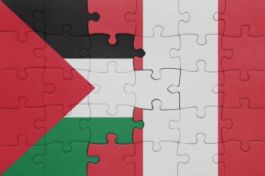Peru 'nun renkli ulusal bayrağı ve Filistin bayrağının bulmacası. konsept