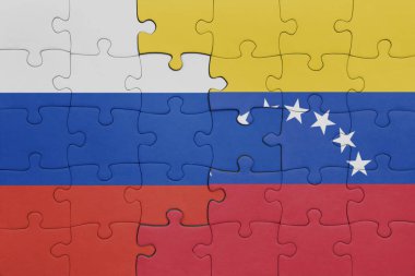 Venezuela 'nın renkli ulusal bayrağı ve Rusya bayrağıyla ilgili bulmacalar. konsept
