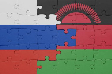 Malawi 'nin renkli ulusal bayrağı ve Rusya bayrağı bulmacası. konsept