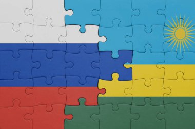 Ruanda 'nın renkli ulusal bayrağı ve Rusya bayrağıyla ilgili bulmacalar. konsept
