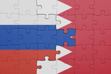 Bahreyn ve Rusya bayrağının renkli ulusal bayrağıyla bulmaca. konsept