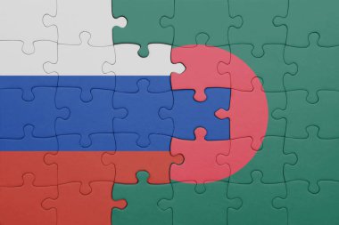 Bangladeş 'in renkli ulusal bayrağı ve Rusya bayrağı. konsept