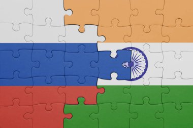 Hindistan 'ın renkli ulusal bayrağı ve Rusya bayrağıyla ilgili bulmacalar. konsept