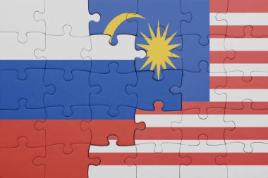 Malezya 'nın renkli ulusal bayrağı ve Rusya bayrağıyla ilgili bulmacalar. konsept