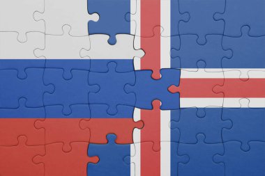 İzlanda 'nın renkli ulusal bayrağı ve Rusya bayrağıyla ilgili bulmacalar. konsept