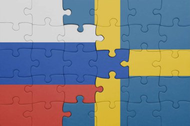 İsveç ve Rusya bayrağının renkli ulusal bayrağıyla bulmaca. konsept