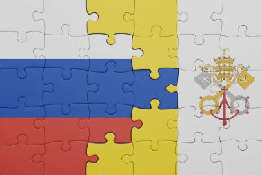 Vatikan 'ın renkli ulusal bayrağı ve Rusya bayrağıyla ilgili bulmacalar. konsept