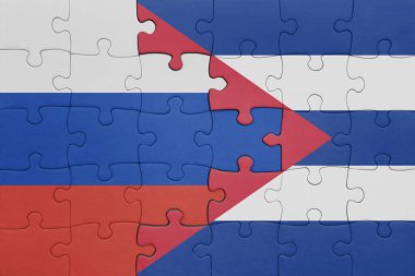 Küba 'nın renkli ulusal bayrağı ve Rusya bayrağıyla ilgili bulmacalar. konsept