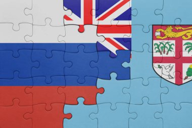 Fiji 'nin renkli ulusal bayrağı ve Rusya bayrağıyla ilgili bulmacalar. konsept