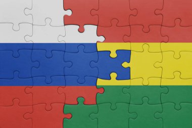 Bolivya 'nın renkli ulusal bayrağı ve Rusya bayrağıyla ilgili bulmacalar. konsept