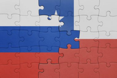 Şili ve Rusya bayrağının renkli ulusal bayrağıyla bulmaca. konsept