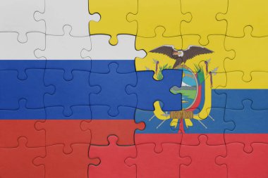 Ekvador ve Rusya bayrağının renkli ulusal bayrağıyla bulmaca. konsept