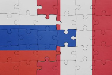 Peru 'nun renkli ulusal bayrağı ve Rusya bayrağıyla ilgili bulmacalar. konsept