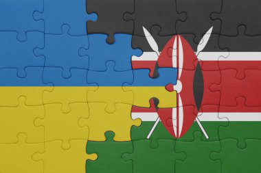 Kenya 'nın renkli ulusal bayrağı ve Ukrayna bayrağı. konsept