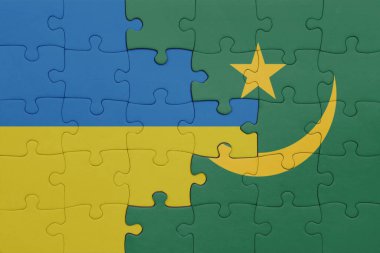Mauritania 'nın renkli ulusal bayrağı ve Ukrayna bayrağı. konsept