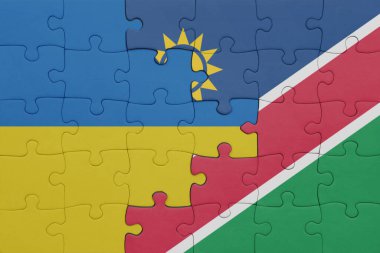 Namibya 'nın renkli ulusal bayrağı ve Ukrayna bayrağı. konsept