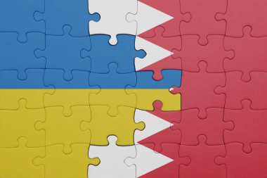 Bahreyn 'in renkli ulusal bayrağı ve Ukrayna bayrağı. konsept