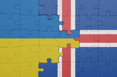İzlanda 'nın renkli ulusal bayrağı ve Ukrayna bayrağı. konsept