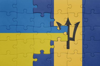 Barbados 'un renkli ulusal bayrağı ve Ukrayna bayrağı. konsept