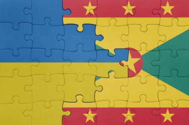 Grenada 'nın renkli ulusal bayrağı ve Ukrayna bayrağı. konsept