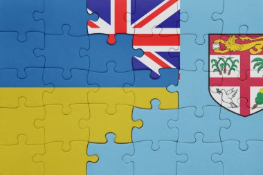 Fiji 'nin renkli ulusal bayrağı ve Ukrayna bayrağı. konsept