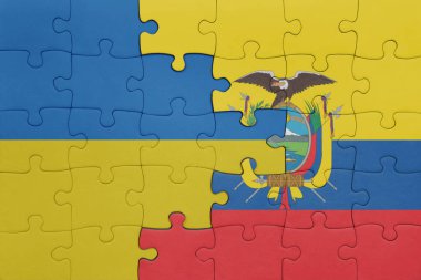 Ekvator ve Ukrayna bayrağının renkli ulusal bayrağıyla bulmaca. konsept