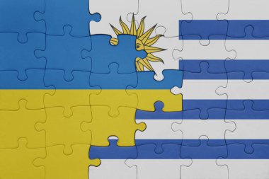 Uruguay 'ın renkli ulusal bayrağı ve Ukrayna bayrağı. konsept