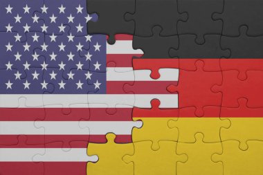 Almanya 'nın renkli ulusal bayrağı ve Amerika Birleşik Devletleri bayrağı ile ilgili bulmacalar. konsept