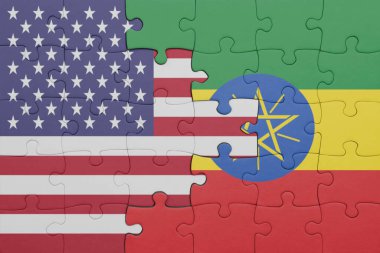 Etiyopya 'nın renkli ulusal bayrağı ve Amerika Birleşik Devletleri bayrağı. konsept