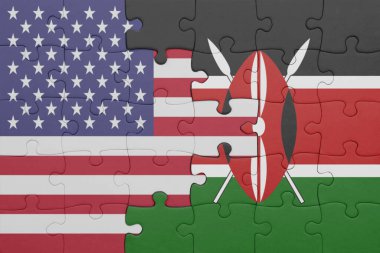 Kenya 'nın renkli ulusal bayrağı ve Amerika Birleşik Devletleri bayrağı ile bulmaca. konsept