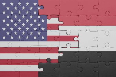 Amerika Birleşik Devletleri bayrağı ve bayrağının rengarenk ulusal bayrağıyla bulmaca. konsept