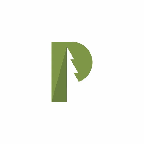 手紙P松のロゴデザイン 松の木のロゴ ネイチャーベクトル — ストックベクタ