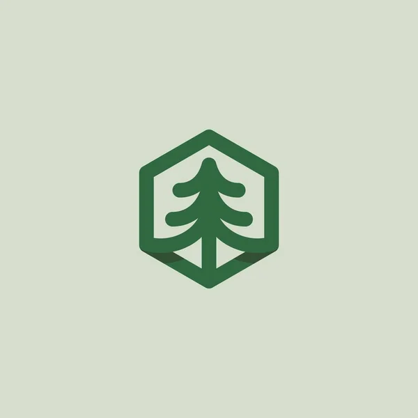松の木のロゴデザイン 抽象木のアイコン 松六角形のロゴ — ストックベクタ