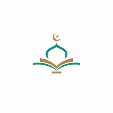 İzole edilmiş Beyaz Arkaplanda Modern İslami Cami ve Kuran Logosu