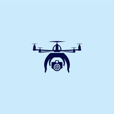 Drone logosu. Drone Logo Tasarım Vektör Şablonu, Renkli Lens Kamerası