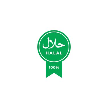 Helal% 100 Logo Sembolü. % 100 Halal Ürün Yeşil Etiketi, onaylı helal gıda mührü 