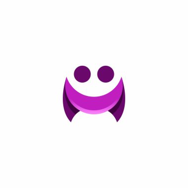 Soyut İlk Harf M Logo Tasarımı. Yaratıcı Mor Renk Bağlayıcı Ortaklık. İnsan Logosu. M Gülümse Logosu