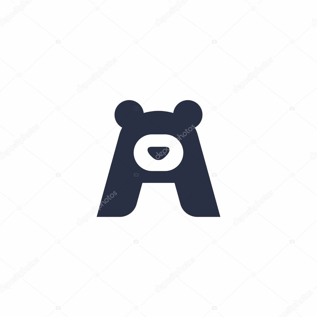 Letter A is shaped cute bear. bear logo vector illustration