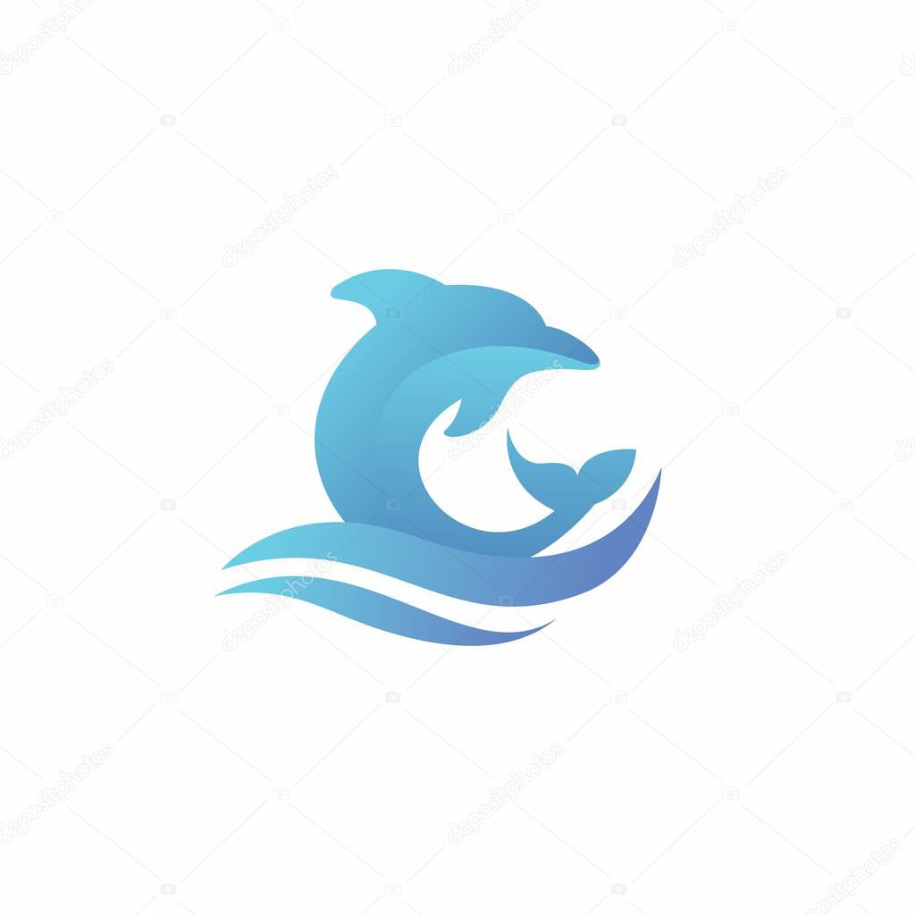 Dolphin in Ocean Logo Design. Dolphin Icon