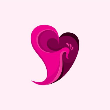 Tavuskuşu Aşk Logosu Basit Tasarım. Tavus kuşu vektörünü sev