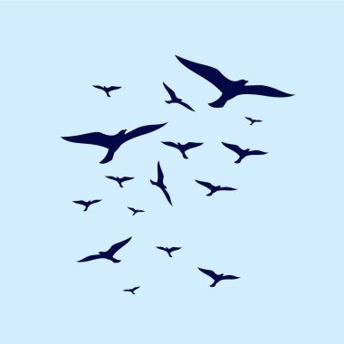 Kuşlar formasyon halinde uçar. Basit tasarım vektörü çizimi